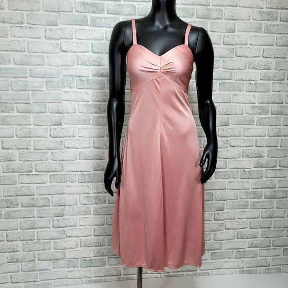 Vintage 70s Fred Rothschild Womens S/M Dusty Pink Day Disco Dancing Dress - Picture 2 of 12